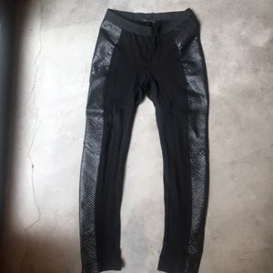 BCBG Maxazaria leggings with faux leather stripes